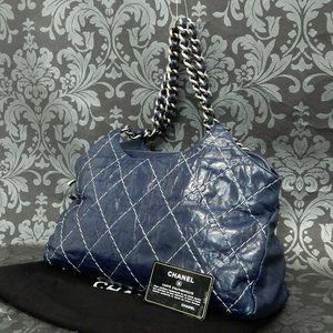 Chanel Wild Stitch Navy Blue Leather Bag